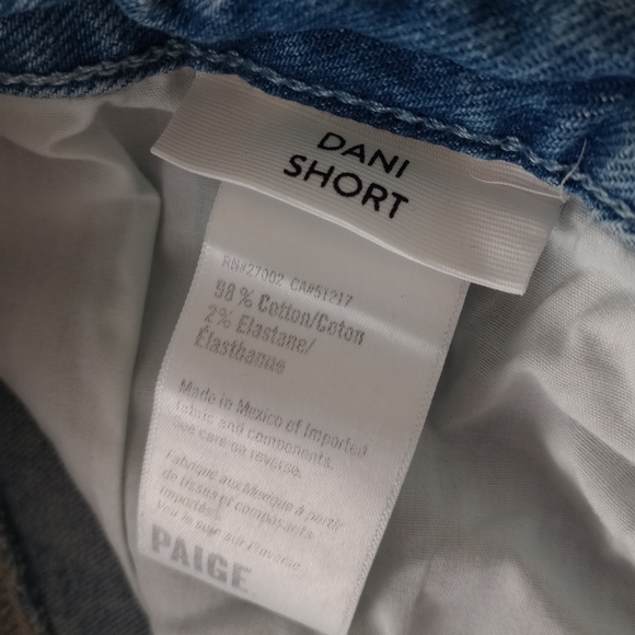 PAIGE Light Blue High-Rise Distressed Jean Shorts - Picture 5 of 5